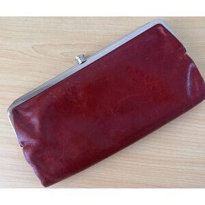 Beautiful Hobo International Lauren Red Leather Double Frame Clutch Wallet